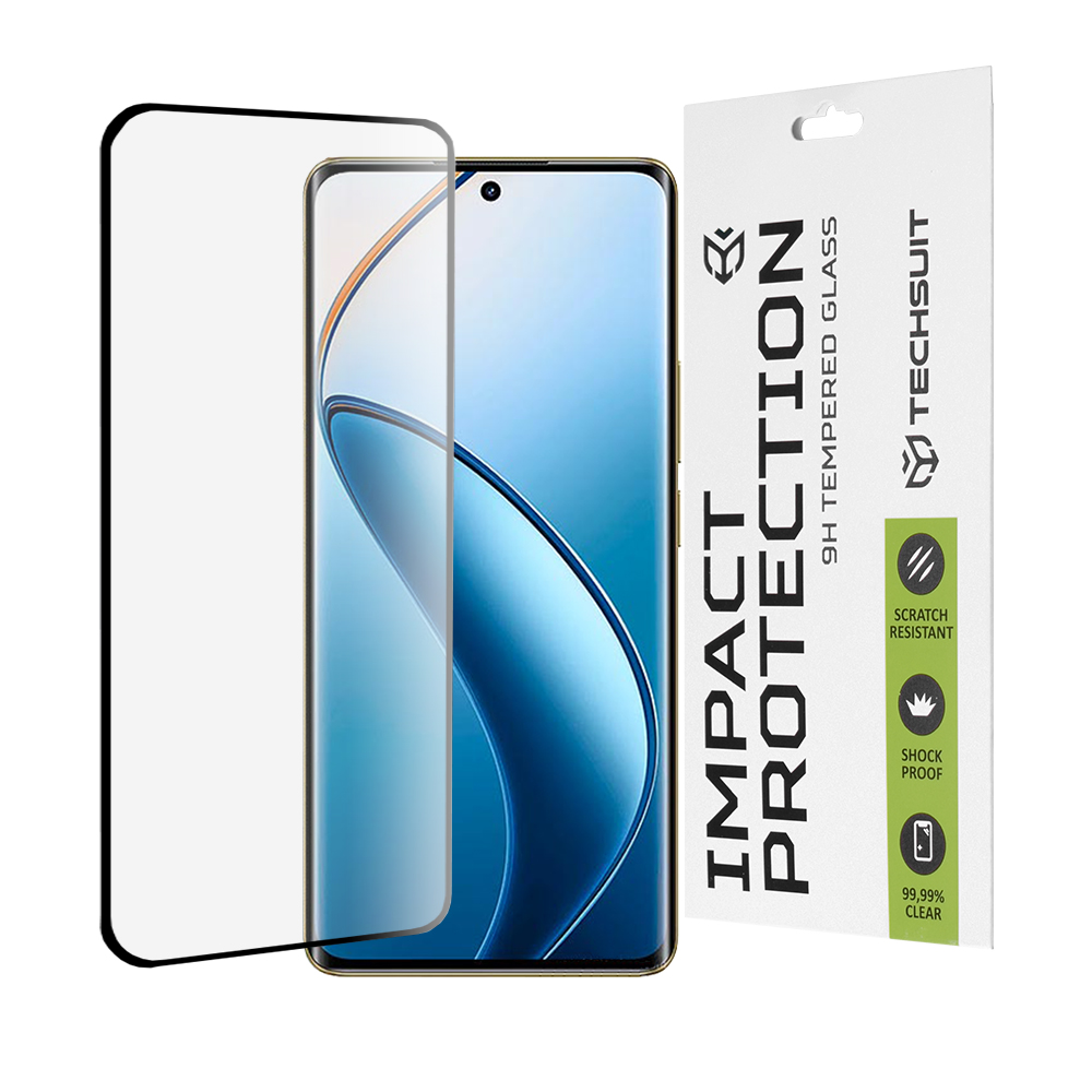 Калъф за Realme 12 Pro / 12 Pro+ - Techsuit 111D Full Cover / Full Glue Glass / 3D Curved Screen - Черен
