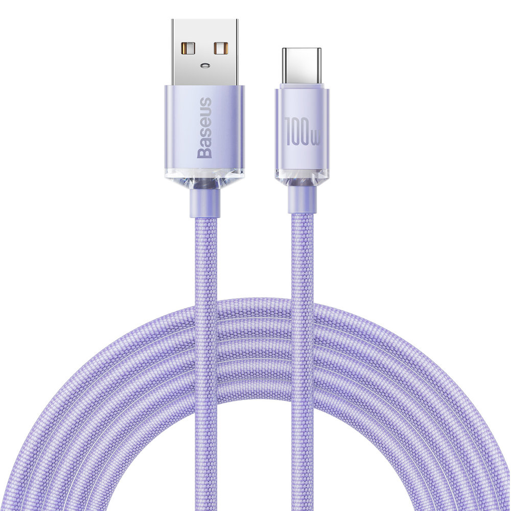 USB към Type-C кабел за данни 100 W, 1,2 m - Baseus Crystal Shine (CAJY000405) - Лилав