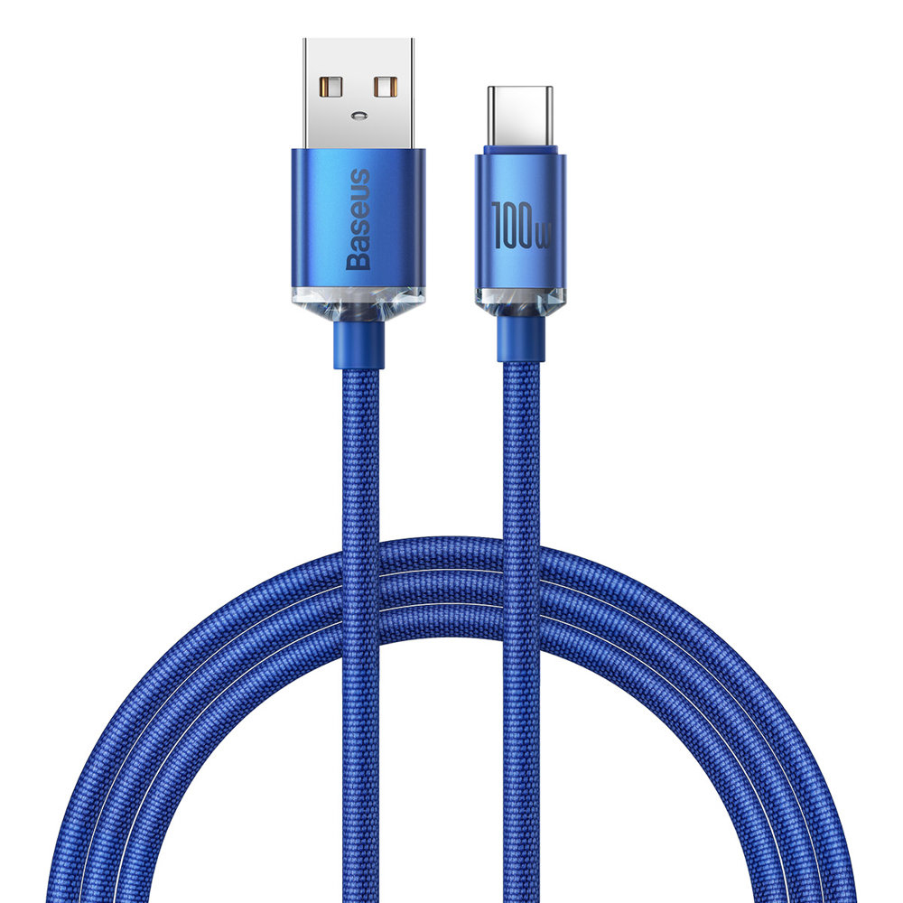 Кабел за данни USB към Type-C 100W 100W, 1.2m - Baseus Crystal Shine (CAJY000403) - Син