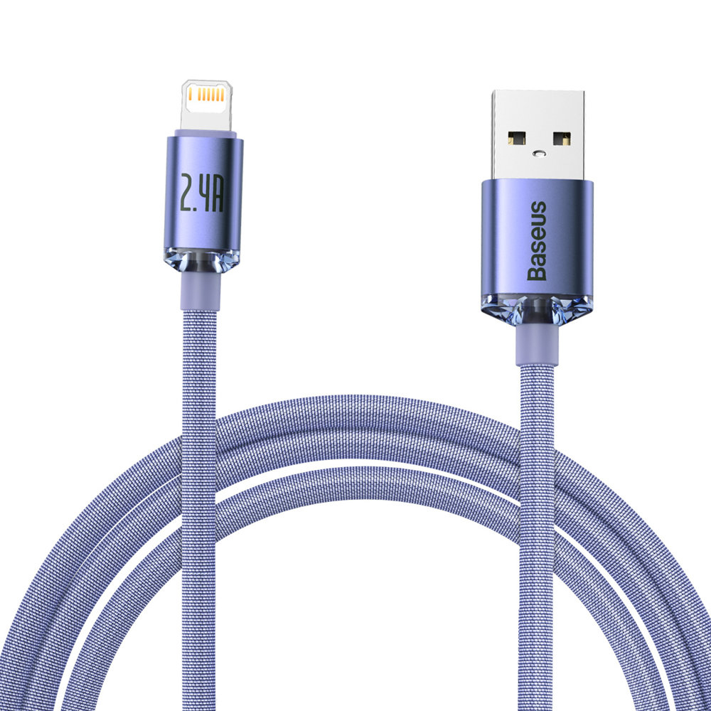 USB към Lightning Data Cable 2.4A, 2m - Baseus Crystal Shine (CAJY000105) - Лилав