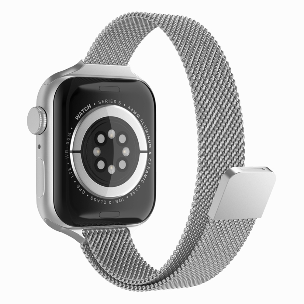 Каишка за Apple Watch 1/2/3/3/4/4/5/5/5/6/6/7/8/7/8/9/9/10/10/11/SE/SE 2/SE 3 (38/40/41/42 мм) - Каишка за часовник Techsuit (W034) - Сребрист