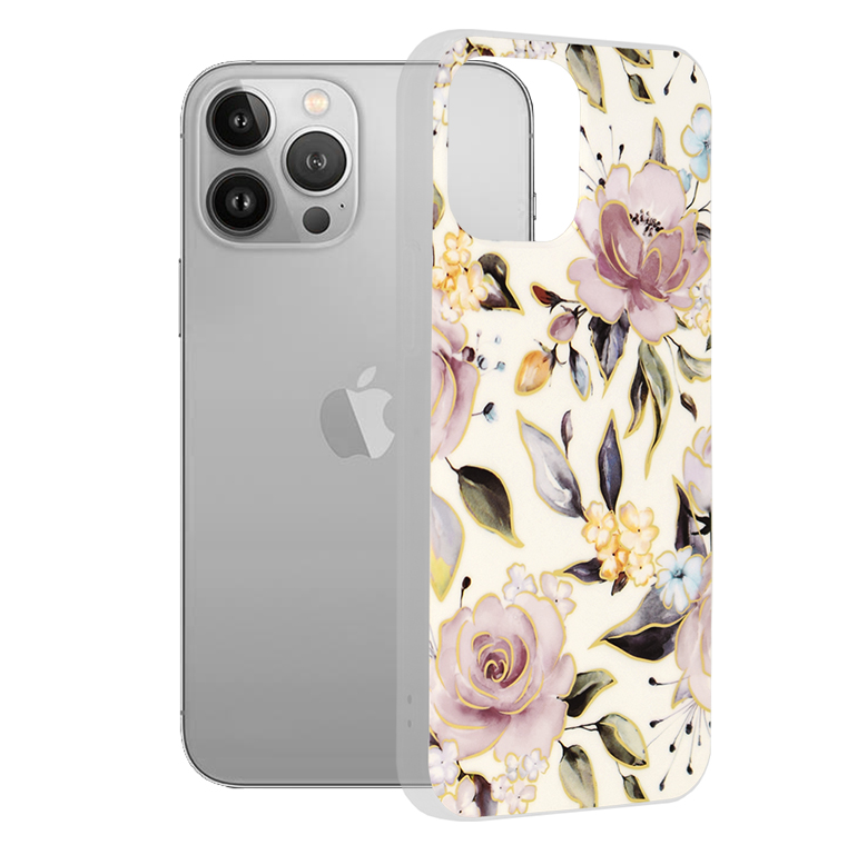 Калъф за iPhone 13 Pro Max - Techsuit Marble Series - Chloe Бял