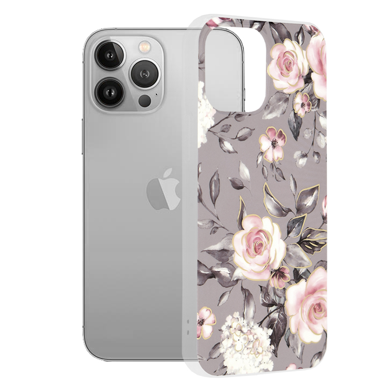 Калъф за iPhone 13 Pro Max - Techsuit Marble Series - Bloom of Ruth Сив