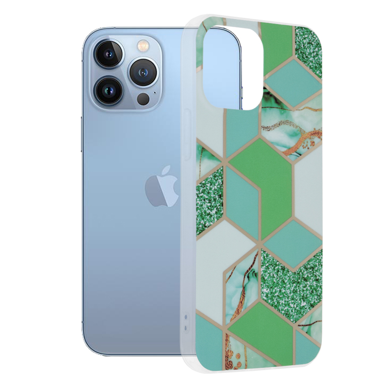 Калъф за iPhone 13 Pro Max - Techsuit Marble Series - Зелен Hex