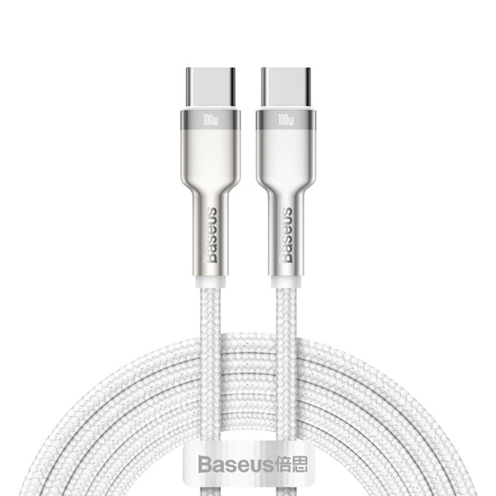 Type-C кабел, супер бързо зареждане, 100 W, 2 m - Baseus Cafule Series Metal (CATJK-D02) - Бял