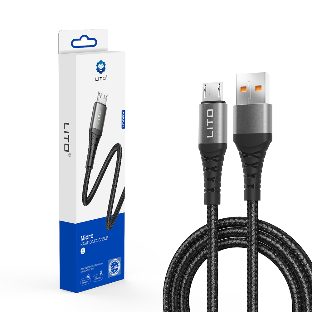 USB към Micro-USB кабел, 2.4A, 1m - Lito (LD08V) - Черен