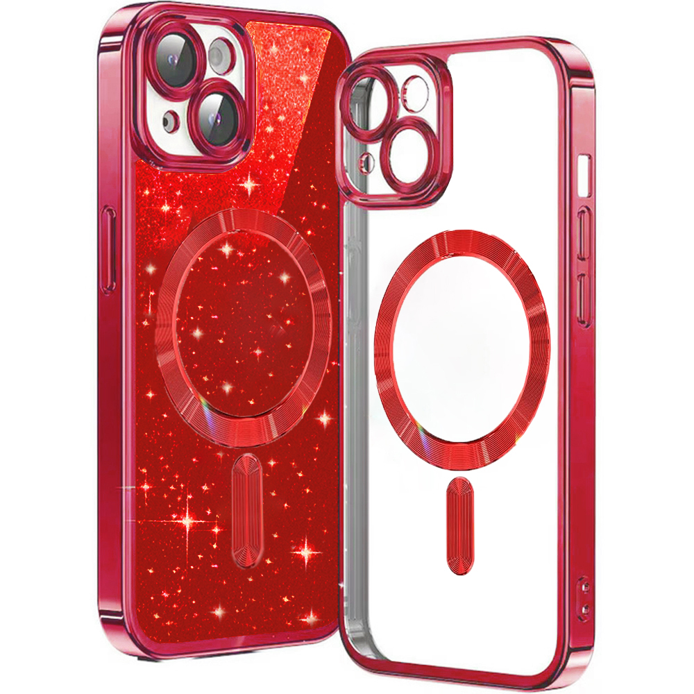 Калъф за iPhone 13 - Techsuit Luxury Glitter MagSafe - Червен