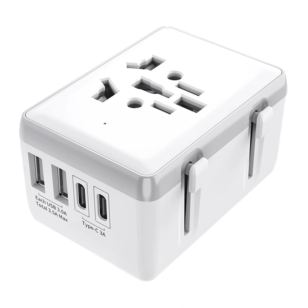 15W захранващ адаптер, 2xUSB-C, 2xUSB, EU, UK, AUS, US - Techsuit (HHt204A) - Бял