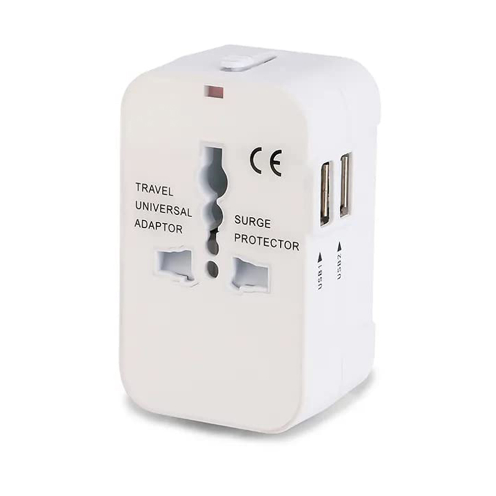 Адаптер за 2 x USB, EU, UK, AUS, US - Techsuit (HHT202) - Бял