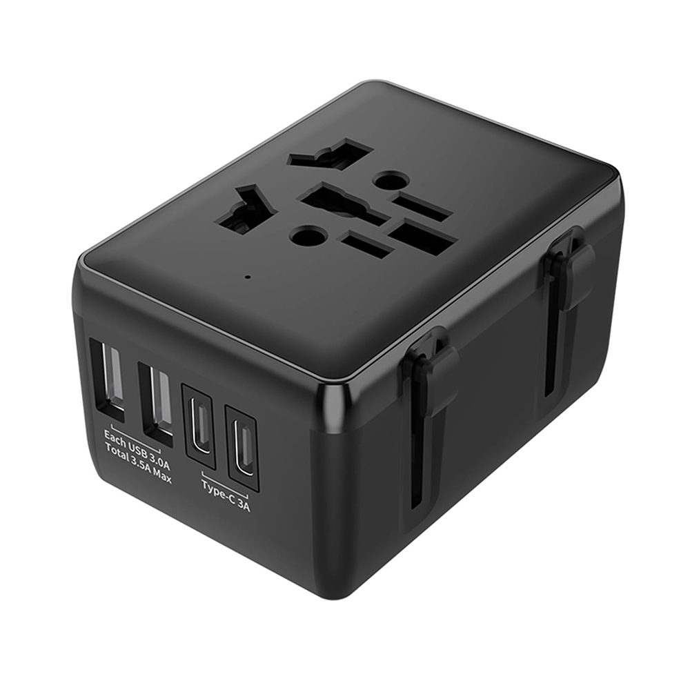 Захранващ адаптер за 15W, 2xUSB-C, 2xUSB, EU, UK, AUS, US - Techsuit (HHt204A) - Черен