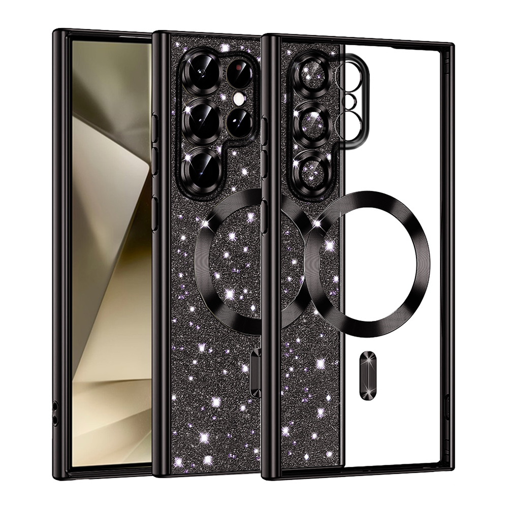 Калъф за Samsung Galaxy S22 Ultra 5G - Techsuit Luxury Glitter MagSafe - Черен