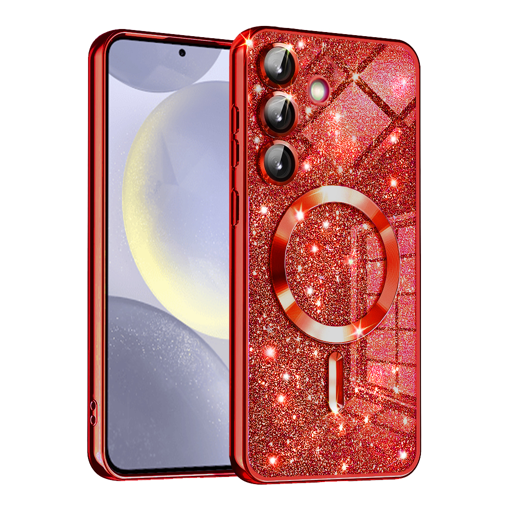 Калъф за Samsung Galaxy S24 Plus - Techsuit Luxury Glitter MagSafe - Червен