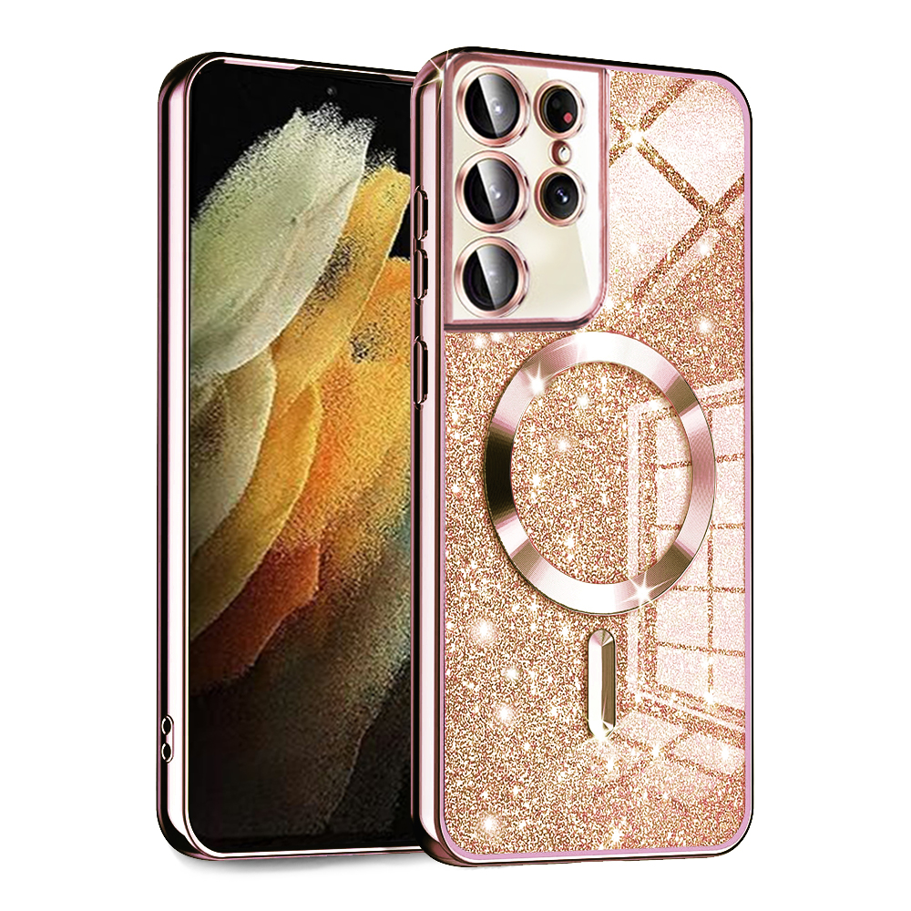 Калъф за Samsung Galaxy S21 Ultra 5G - Techsuit Luxury Glitter MagSafe - Розово злато