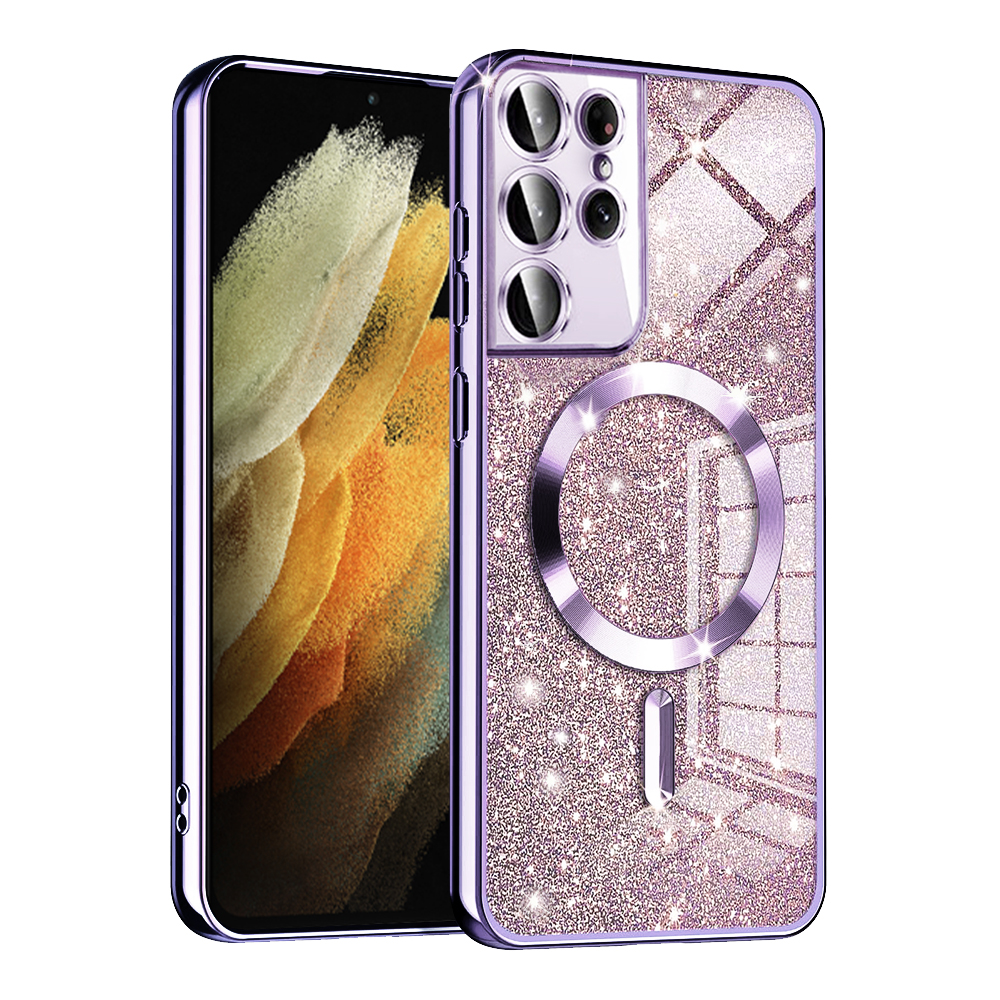 Калъф за Samsung Galaxy S21 Ultra 5G - Techsuit Luxury Glitter MagSafe - Светло лилав