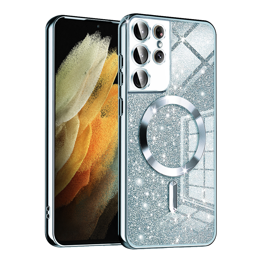 Калъф за Samsung Galaxy S21 Ultra 5G - Techsuit Luxury Glitter MagSafe - Светлосин
