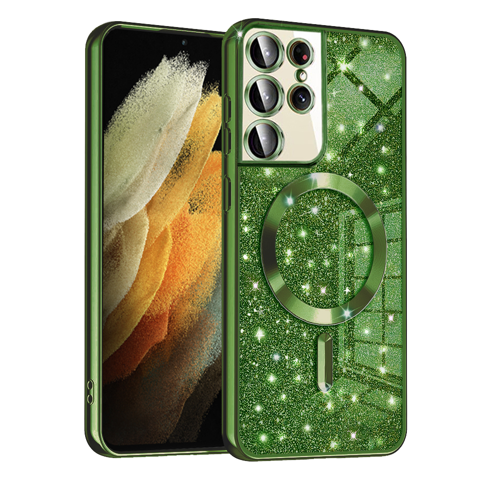 Калъф за Samsung Galaxy S21 Ultra 5G - Techsuit Luxury Glitter MagSafe - Deep Зелен