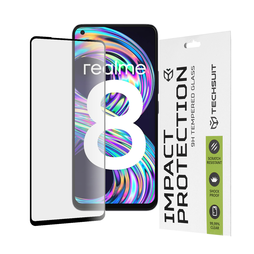Калъф за Realme 8 4G / 8 Pro - Techsuit 111D Full Cover / Full Glue Glass - Черен