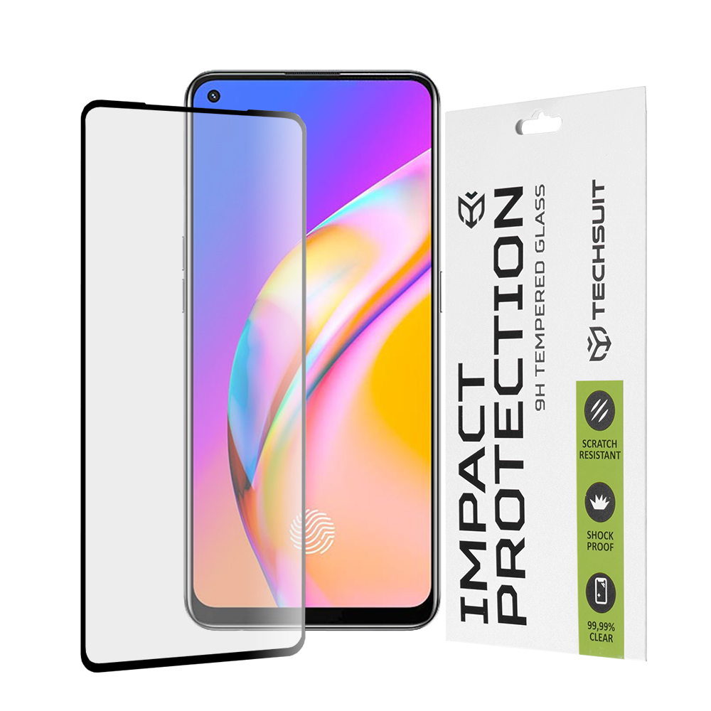 Калъф за Oppo A74 4G/A94/A95/Find X5 Lite/Reno5 Lite/Reno5 Z/Reno7 5G/Realme 9 4G/9 Pro+ - Techsuit 111D Full Cover / Full Glue Glass - Черен