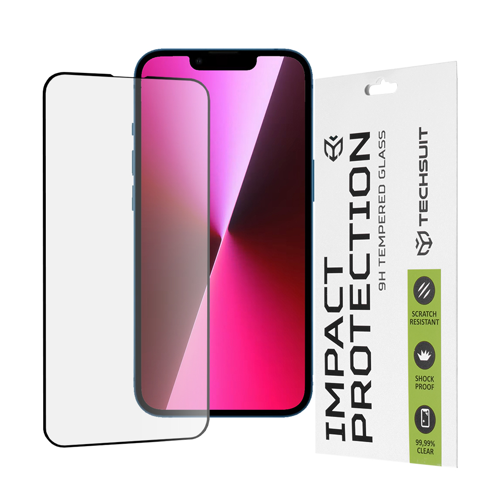 Калъф за iPhone 13 / iPhone 13 Pro / iPhone 14 - Techsuit 111D Full Cover / Full Glue Glass - Черен