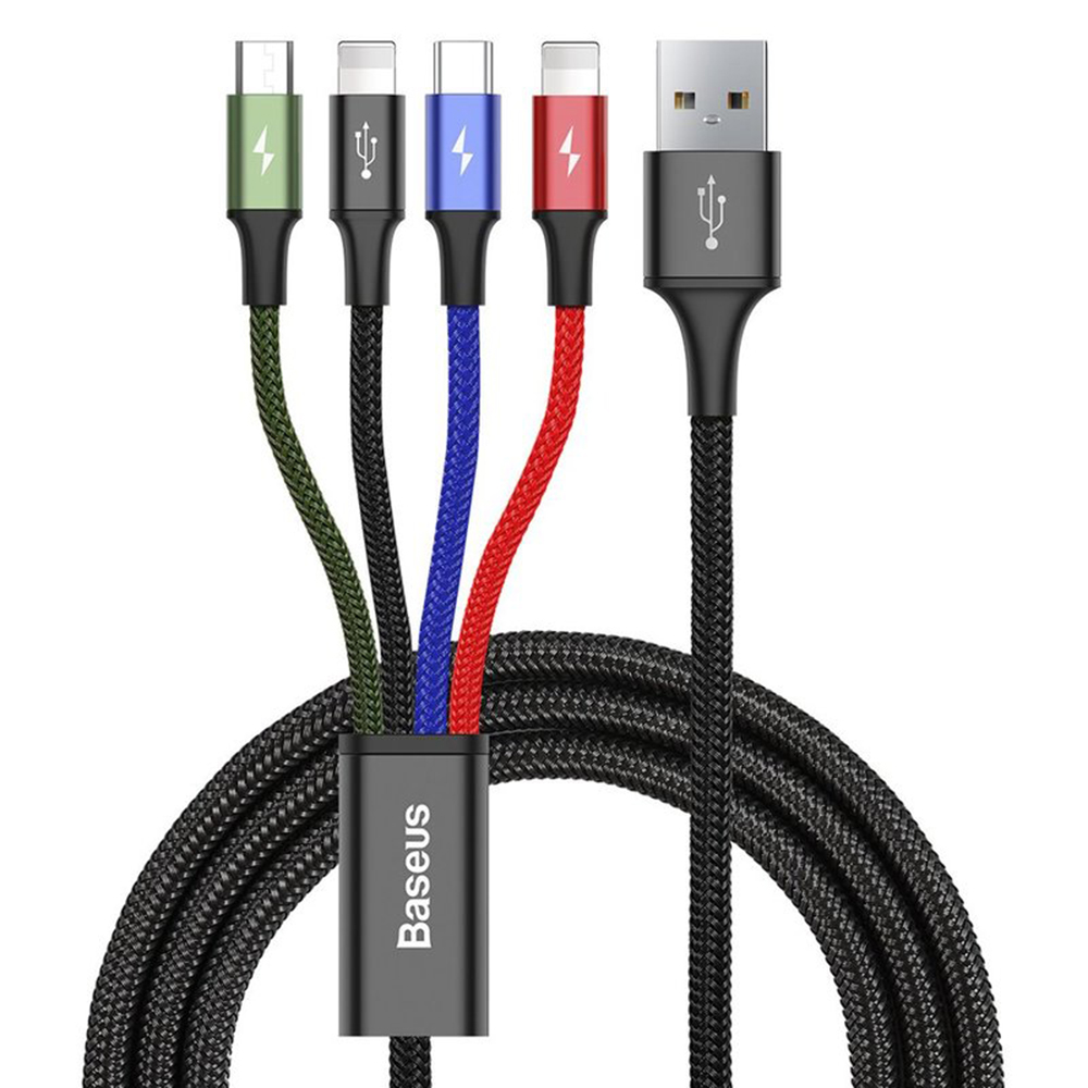 Кабел за данни USB към Type-C 20W, 1.2m, 4в1 - Baseus Rapid (CA1T4-A01) - Черен