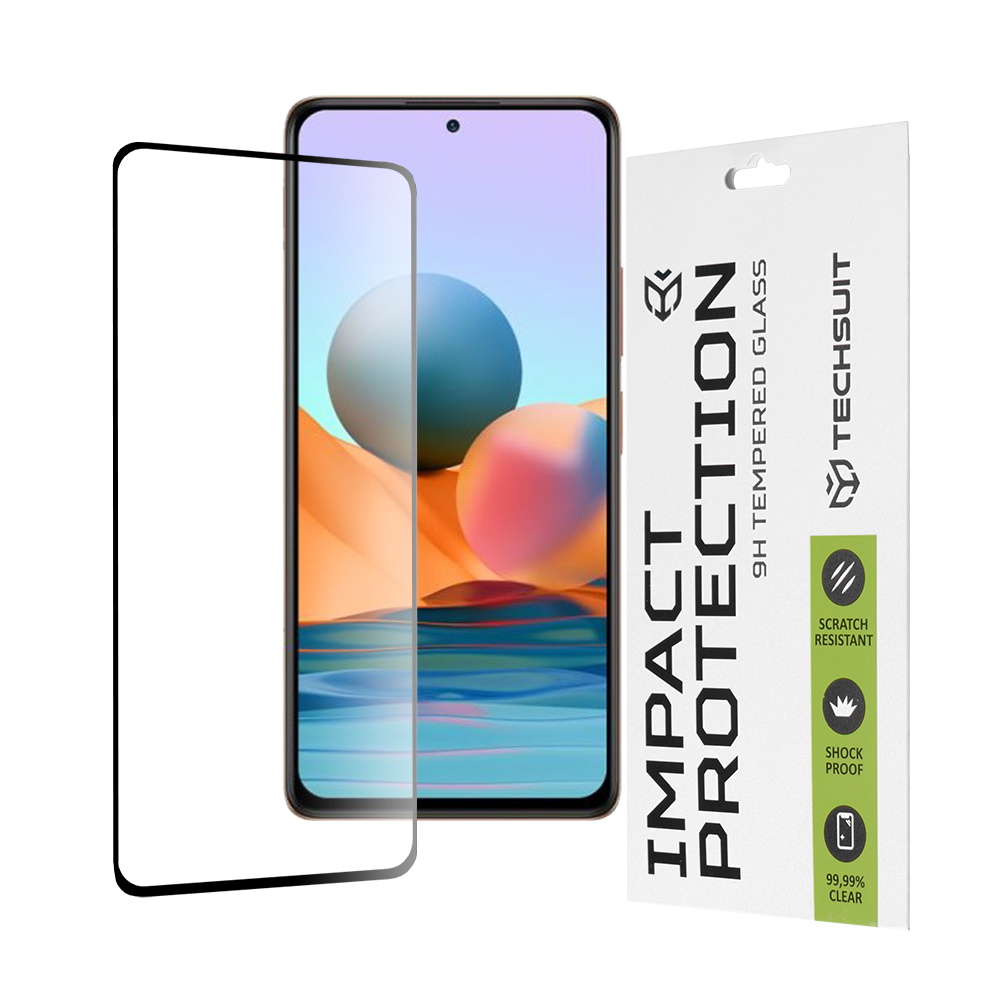 Капак за Xiaomi Redmi Note 10 Pro / Note 10 Pro Max - Techsuit 111D Full Cover / Full Glue Glass - Черен