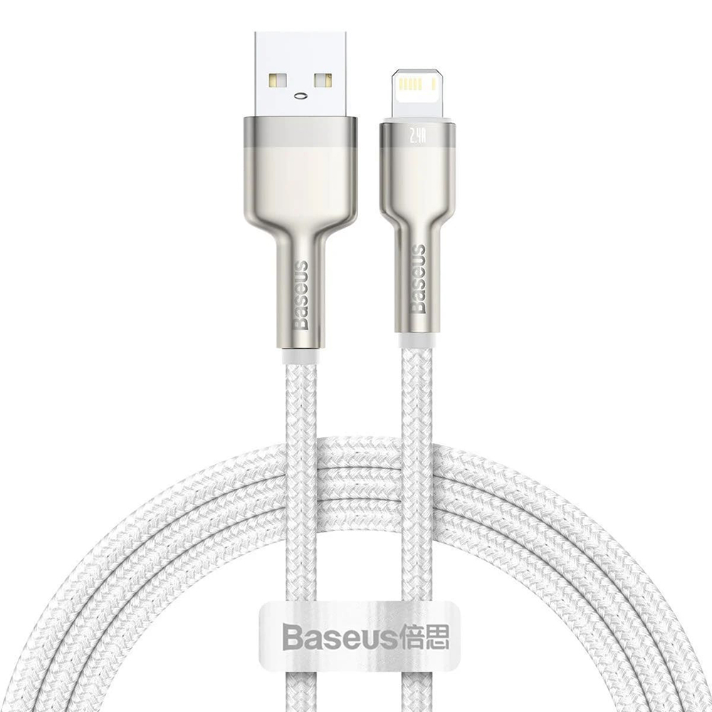 USB към Lightning кабел, 2.4A, 480Mbps, 1m - Baseus Cafule Series Metal (CALJK-A02) - Бял