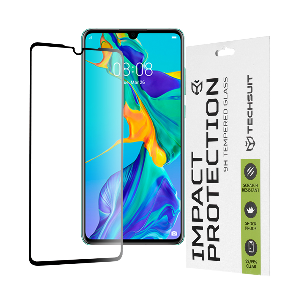 Капак за Huawei P30 - Techsuit 111D Full Cover / Full Glue Glass - Черен