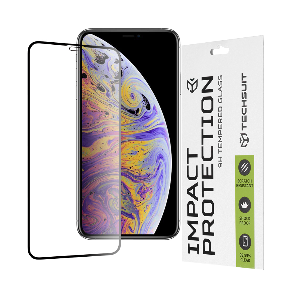 Калъф за iPhone XS Max / iPhone 11 Pro Max - Techsuit 111D Full Cover / Full Glue Glass - Черен