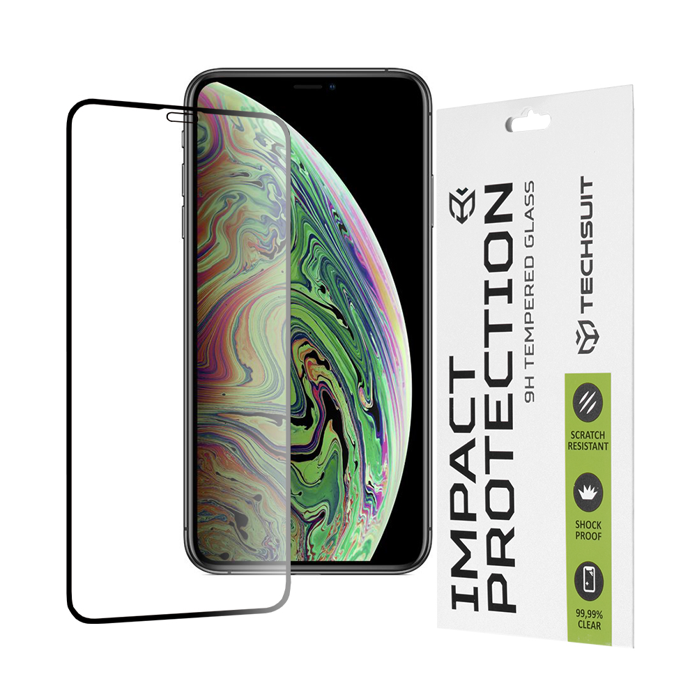 Калъф за iPhone X / iPhone XS / iPhone 11 Pro - Techsuit 111D Full Cover / Full Glue Glass - Черен