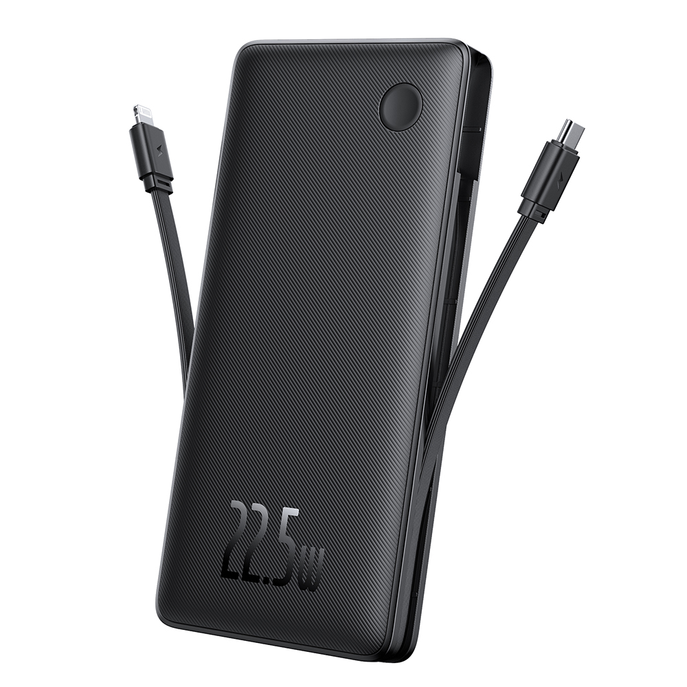 Външен USB батериен пакет, Type-C, двоен USB-C кабел, Lightning, 22,5 W, 10000 mAh - Baseus Airpow Air Lite (P10067501123-00) - Черен