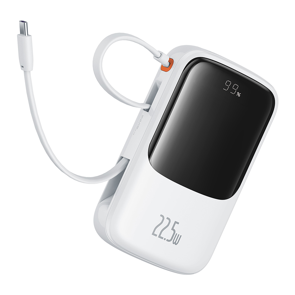 Външен батериен пакет Lightning, 2x Type-C, USB, 22.5W, 10000mAh + Type-C кабел - Baseus Qpow Pro+ (P10067101213-00) - Бял