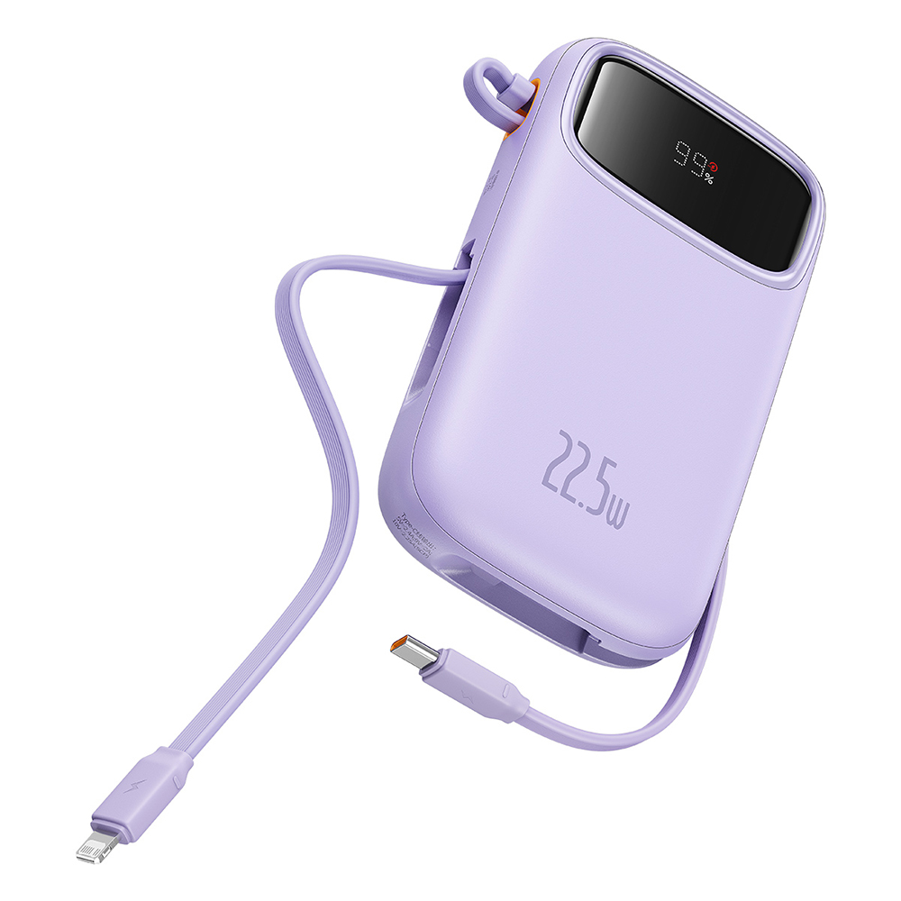 Външен пакет батерии Lightning, 2x Type-C, USB, 22,5 W, 10000 mAh + Type-C кабел, 30 cm - Baseus Qpow Pro+ (P100555500351313-00) - Лилав
