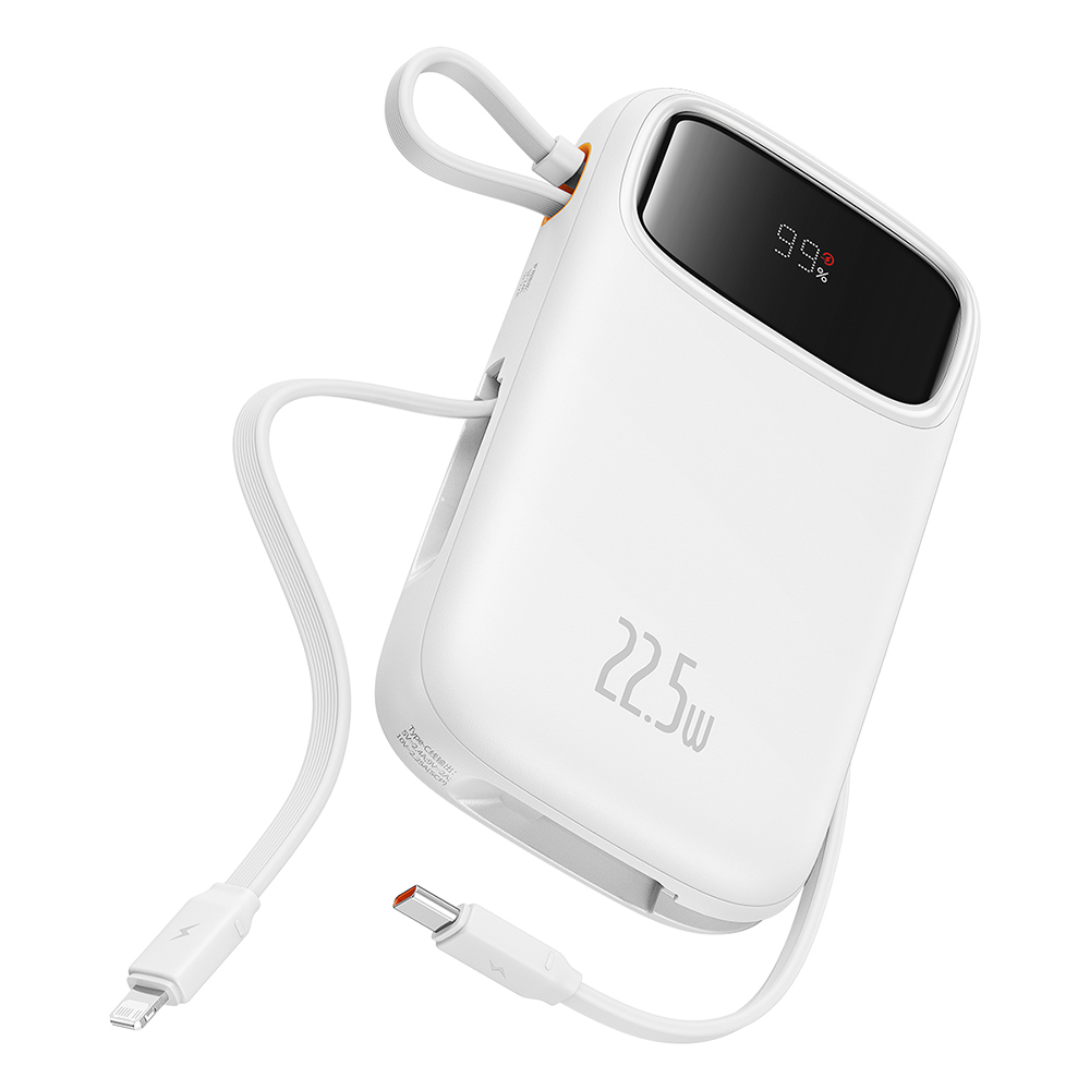 Външен батериен пакет Lightning, 2x Type-C, USB, 22.5W, 20000mAh + Type-C кабел, 30cm - Baseus Qpow Pro+ (P1005555002223-00) - Бял