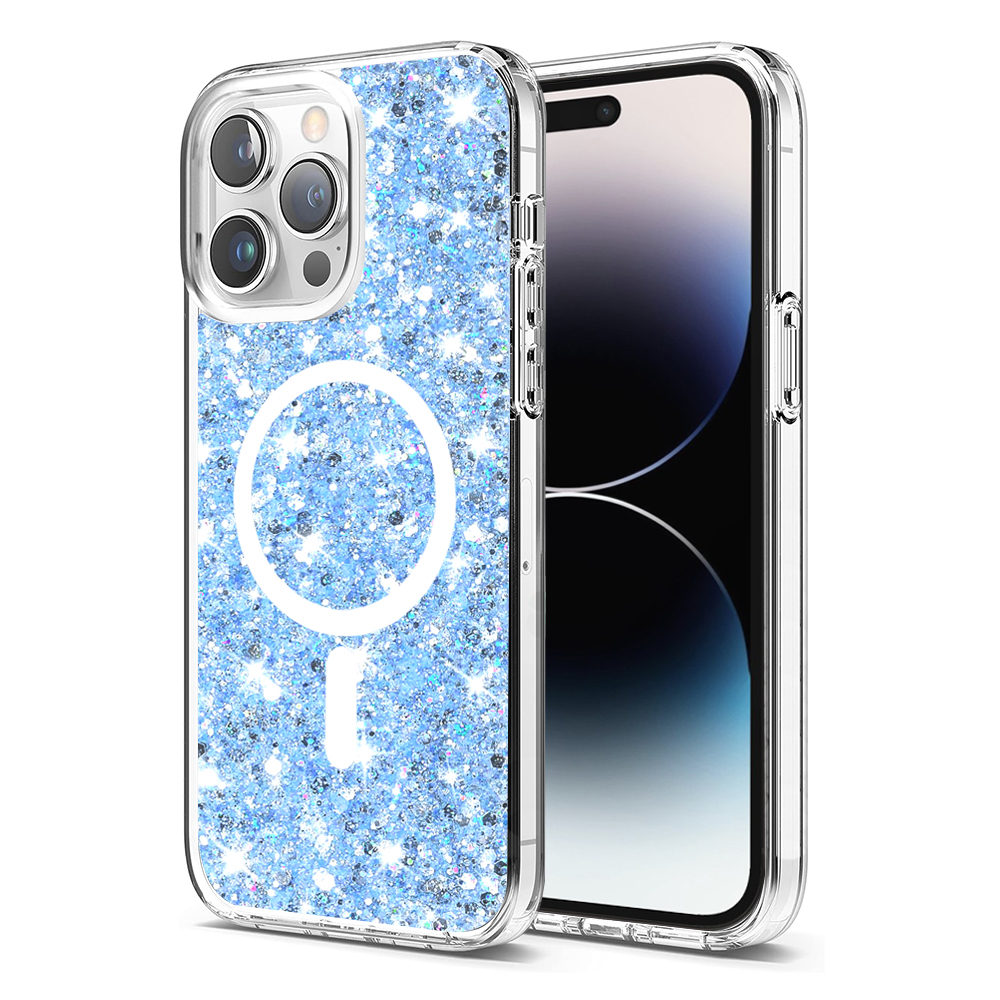 Калъф за iPhone 14 Pro Max - Techsuit Sparkly Glitter MagSafe - Син