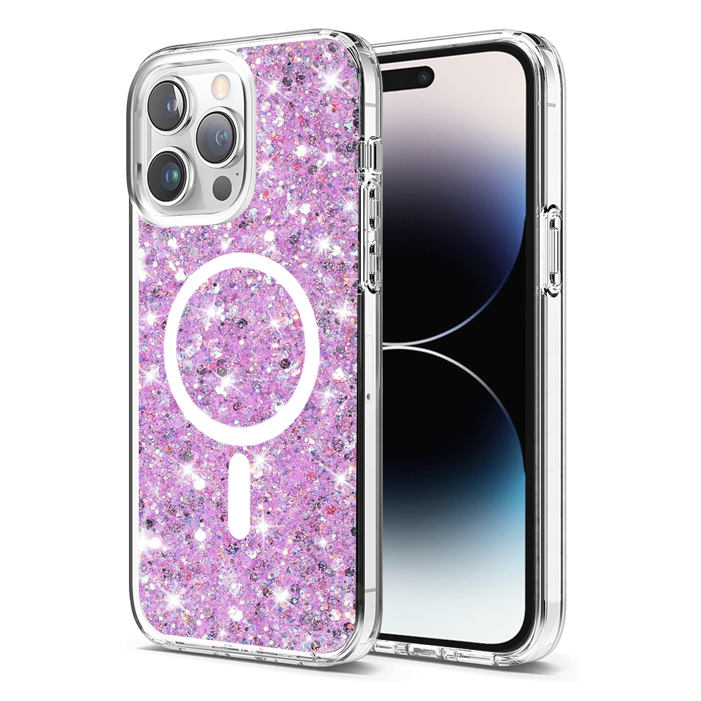 Калъф за iPhone 14 Pro - Techsuit Sparkly Glitter MagSafe - Magenta