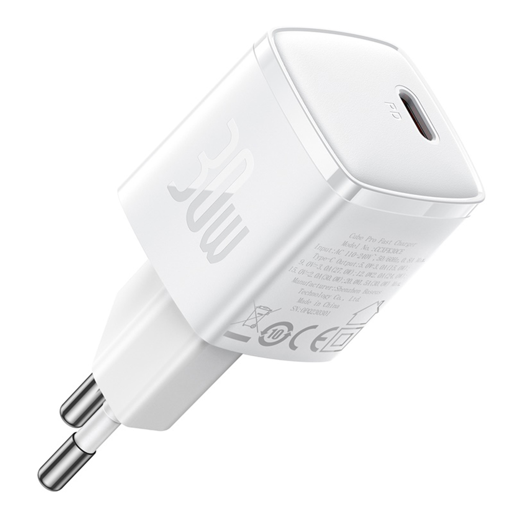 Char charger EU Type-C, 30W - Baseus Cube Pro (CCXF000302) - Бял