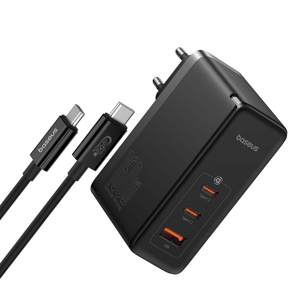 3в1 EU зарядно устройство, 160 W, кабел Type-C - Baseus GaN5 Pro Digital (P10110825113113-00) - черно