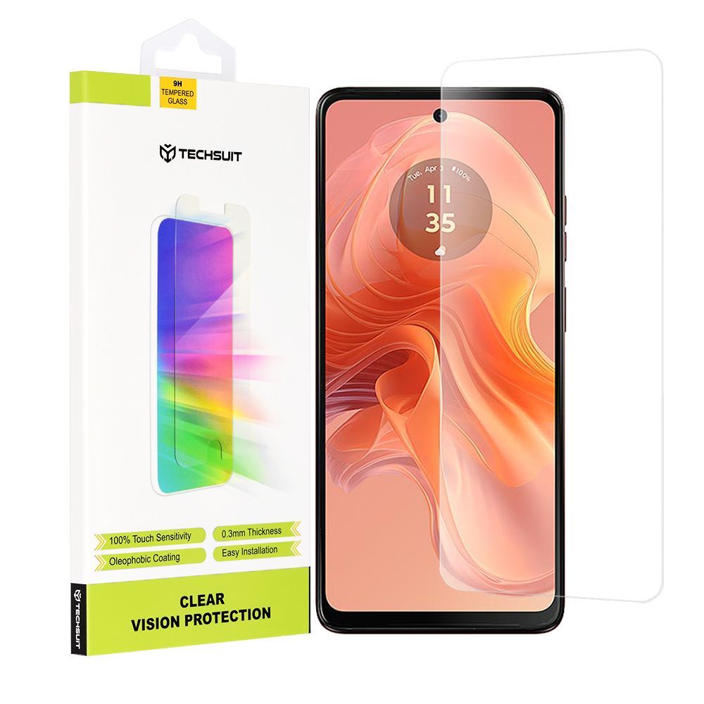 Фолио за Motorola Moto G04 / Moto G04s / Moto G24 / Moto G24 Power / Moto E14 - Techsuit Прозрачен Vision Glass - Прозрачно