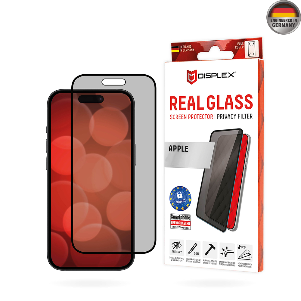 Калъф за iPhone 16 Plus - Displex Real Glass Privacy Full Cover - Черен