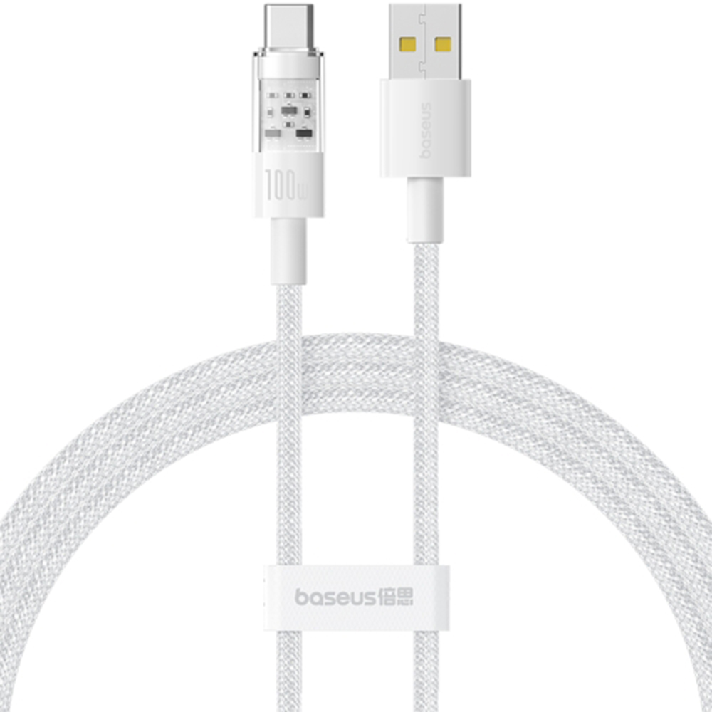 USB към Type-C кабел, Супер бързо зареждане 100W, 1m - Baseus Gem (P103737300222211-00) - Moon Бял