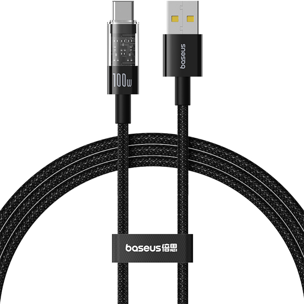 USB към Type-C кабел, супер бързо зареждане 100 W, 1 m - Baseus Gem (P1037373002111-00) - Cluster Черен