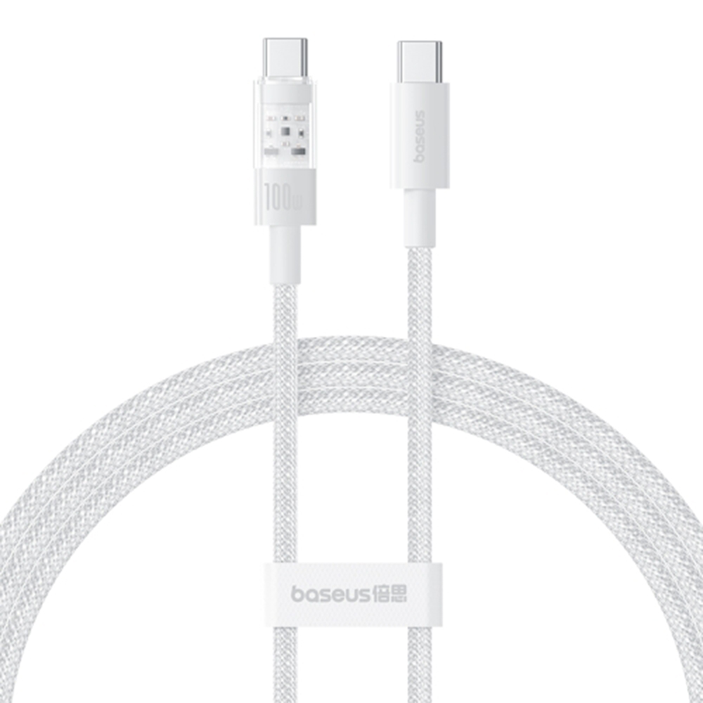 USB-C към Type-C кабел, супер бързо зареждане 100 W, 2 м - Baseus Gem (P1037373000211-01) - лунно бяло
