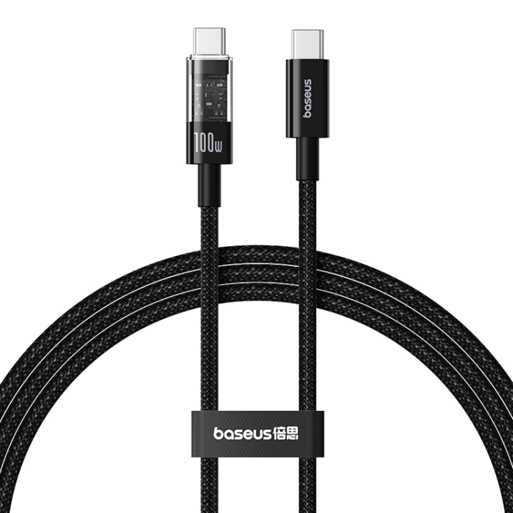 USB-C към Type-C кабел, супер бързо зареждане 100 W, 2 м - Baseus Gem (P1037373000111-01) - Cluster Черен