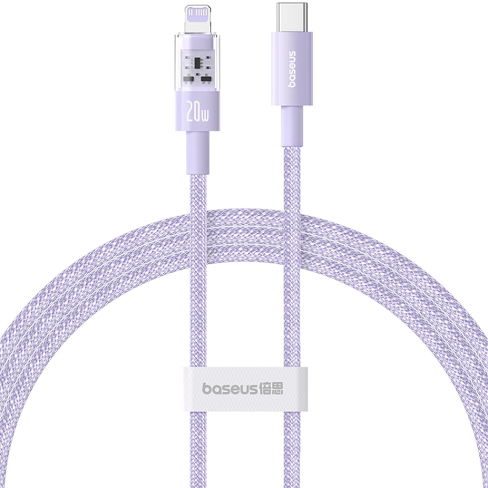 Кабел USB-C към Lightning, бързо зареждане 20W, 1m - Baseus Gem (P1037300151111-00) - Nebula Лилав