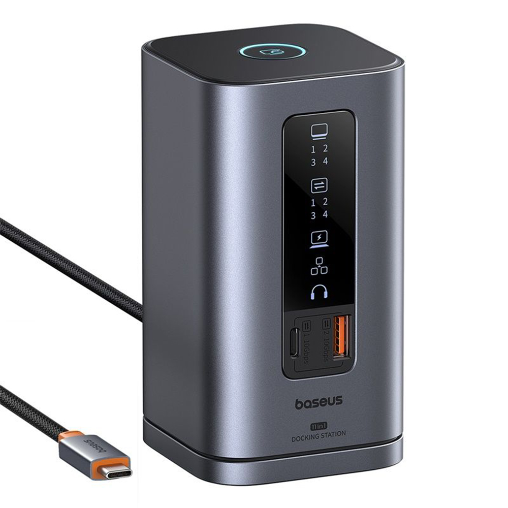 Докинг станция USB-C към 2xHDMI, 2xDP, 3xUSB, 2xUSB-C, RJ45, Jack - Baseus (B00568101813-00) - Космически сив