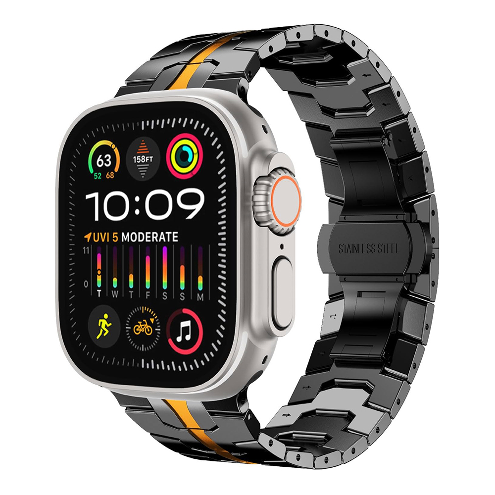 Каишка за Apple Watch 1/2/3/3/4/4/5/5/5/6/6/7/8/7/8/9/9/10/11/SE/SE 2/SE 3/Ultra/Ultra/Ultra 2/Ultra 3 (42/44/45/46/49 мм) - Каишка за часовник Techsuit (W063) - Черно оранжево