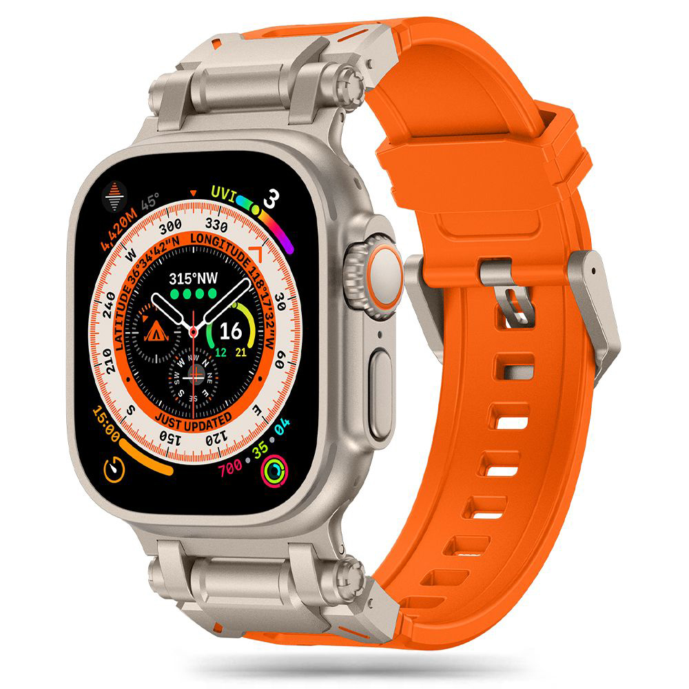 Каишка за Apple Watch 1/2/3/3/4/4/5/5/5/6/6/7/8/7/8/9/9/10/11/SE/SE 2/SE 3/Ultra/Ultra/Ultra 2/Ultra 3 (42/44/45/46/49mm) - Techsuit Каишка за часовник (W064) - Титаниев Сребрист Оранжев