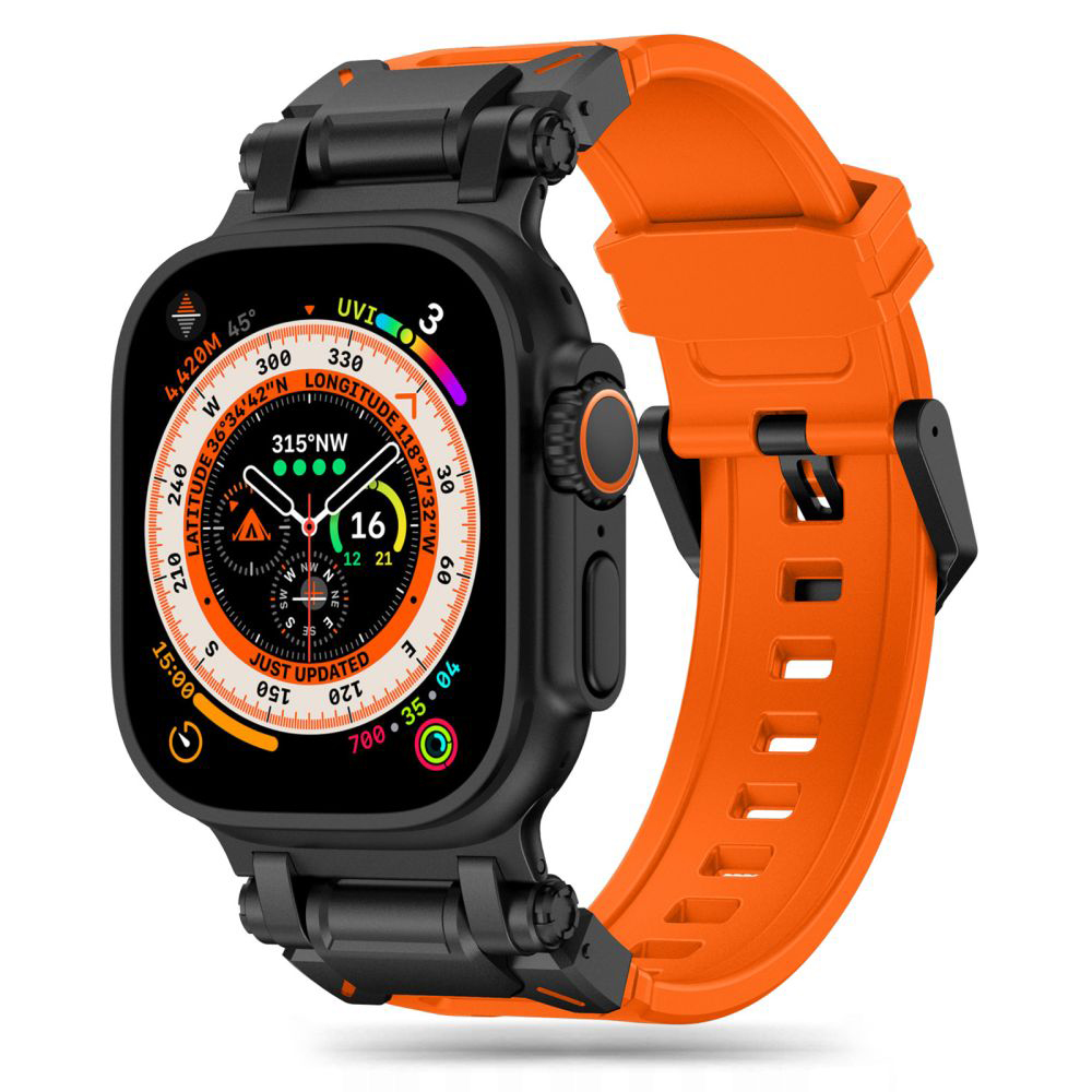 Каишка за Apple Watch 1/2/3/3/4/4/5/5/5/6/6/7/8/7/8/9/9/10/11/SE/SE 2/SE 3/Ultra/Ultra/Ultra 2/Ultra 3 (42/44/45/46/49 мм) - Каишка за часовник Techsuit (W064) - Черно оранжево
