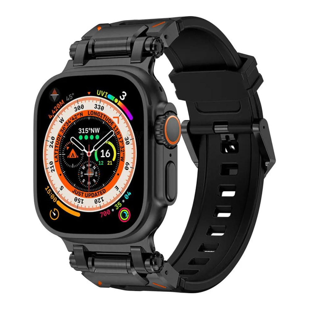 Каишка за Apple Watch 1/2/3/3/4/4/5/5/5/6/6/7/8/7/8/9/9/10/11/SE/SE 2/SE 3/Ultra/Ultra/Ultra 2/Ultra 3 (42/44/45/46/49mm) - Techsuit Каишка за часовник (W064) - Титаниев Черен