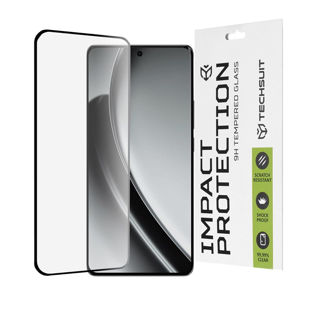 Капак за Realme GT 6 / GT 6T - Techsuit 111D Full Cover / Full Glue Glass / 3D Curved Screen - Черен